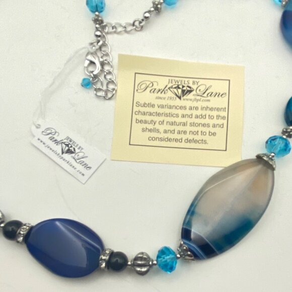 NWT Park Lane Cobalt Blue Agate Gemstone Necklace Silver Tone Box 20+2.5" Layer - Picture 9 of 13